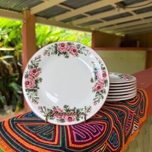 Gibson "Bouquet" Pink Floral Dessert Plate China Dishwasher‎ Microwave Safe